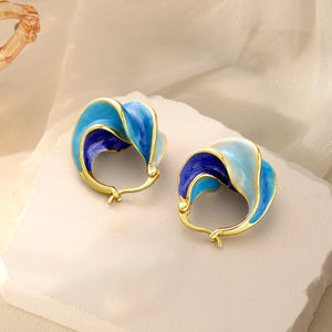 Bohemia Blue Enamel Earrings for Women Vocation Ear Accessories Spiral Design Female Earrings Dance Party Chic Jewelry