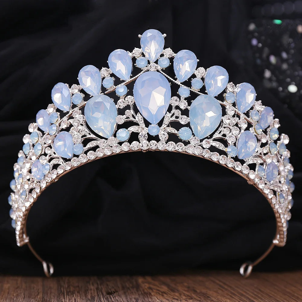 Different Style Silver Color Blue Opal Crystal Bridal Tiaras Crown Rhinestone Pageant Prom Diadem Wedding Hair Dress Accessories - EUFASHIONBAGS