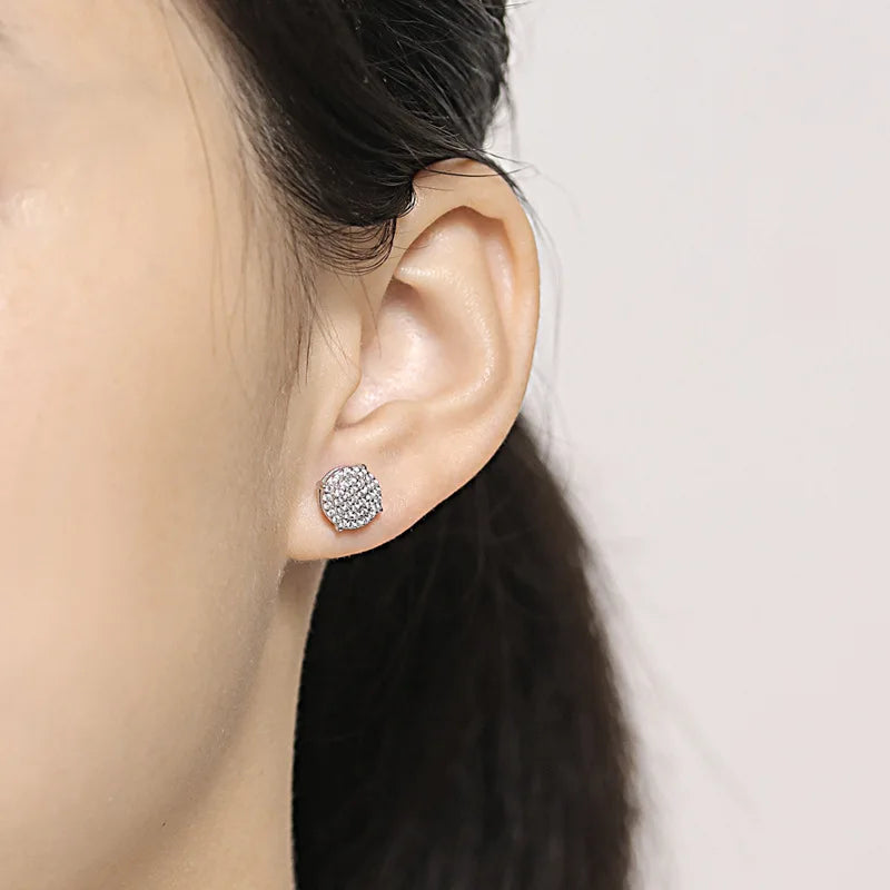 Round Stud Earrings with CZ Stone Shiny Dainty Ear Piercing Accessories for Women Low-key Daily Wear Teens Girls Jewelry