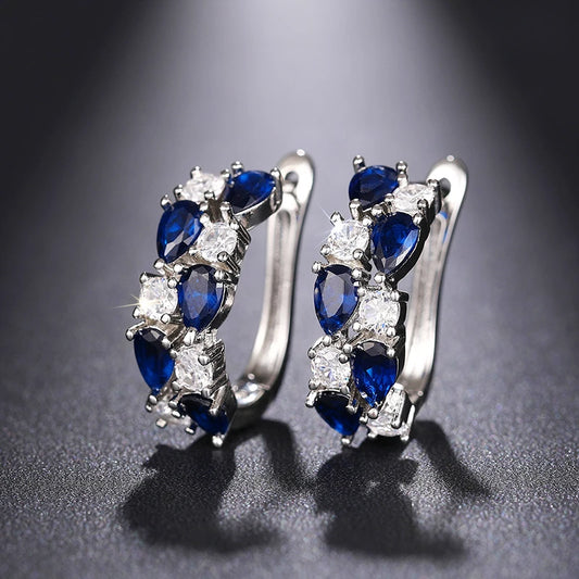 Stylish Bright Cubic Zirconia Hoop Earrings Female Fashion Luxury Accessories for Daily Party Trendy Silver Color Jewelry