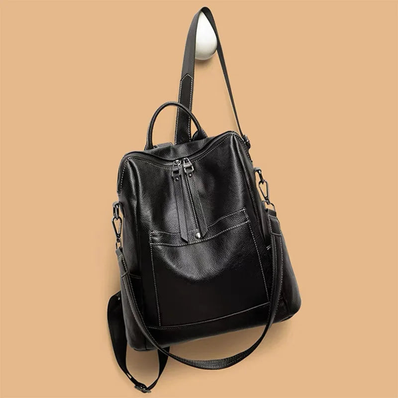 Genuine Leather Women's Backpack Large  Fashion Casual Shoulder Bag Soft High Quality Cowhide Foldable Girls Backpacks