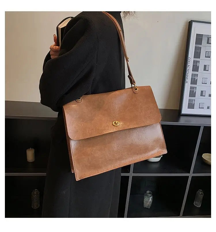 Vintage Coffee Shoulder Bag Women Preppy Style Leather Casual Crossbody Bags Female Retro Jk Briefcase Tote Bag Aethetic - EUFASHIONBAGS