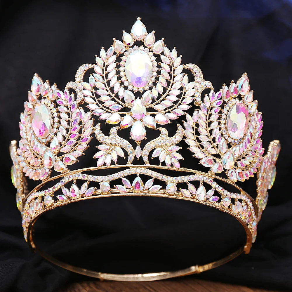 Royal King and Queen Crown Big Round Baroque Tiaras Luxury Rhinestone Headdress for Bride Wedding Hair Jewelry Princess Diadem - EUFASHIONBAGS