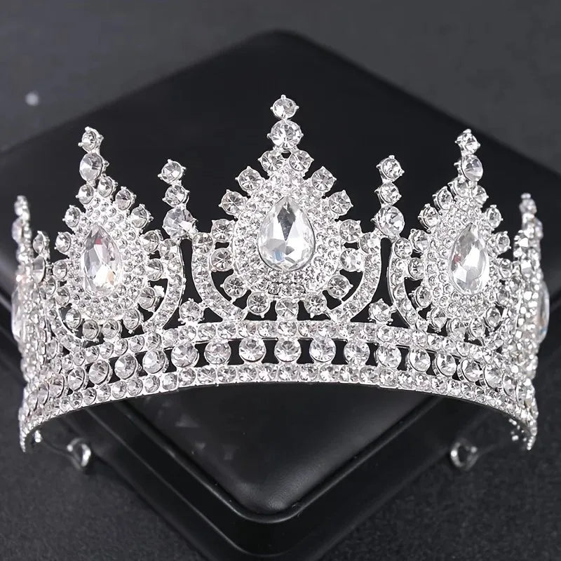 Luxury Silver Color Crystal Pearls Bridal Tiaras Crown Baroque Rhinestone Pageant Diadem Bride Headband Wedding Hair Accessories - EUFASHIONBAGS