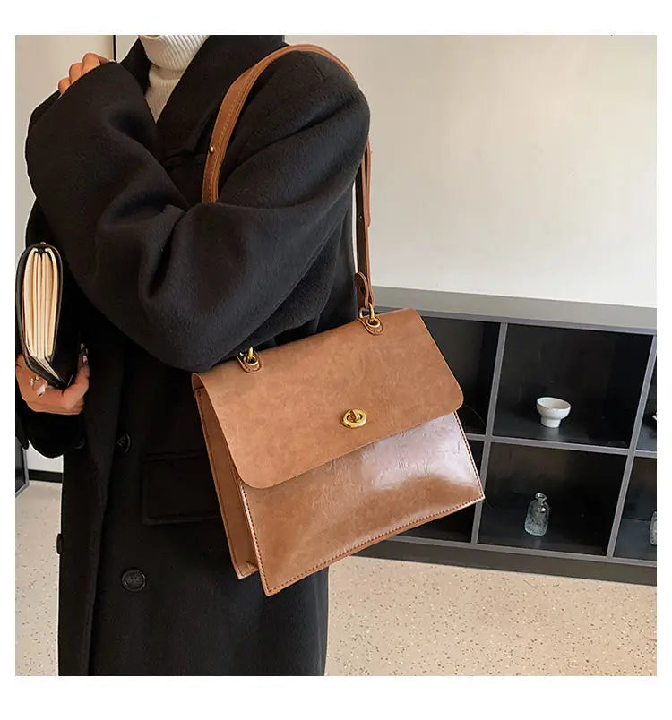 Vintage Coffee Shoulder Bag Women Preppy Style Leather Casual Crossbody Bags Female Retro Jk Briefcase Tote Bag Aethetic