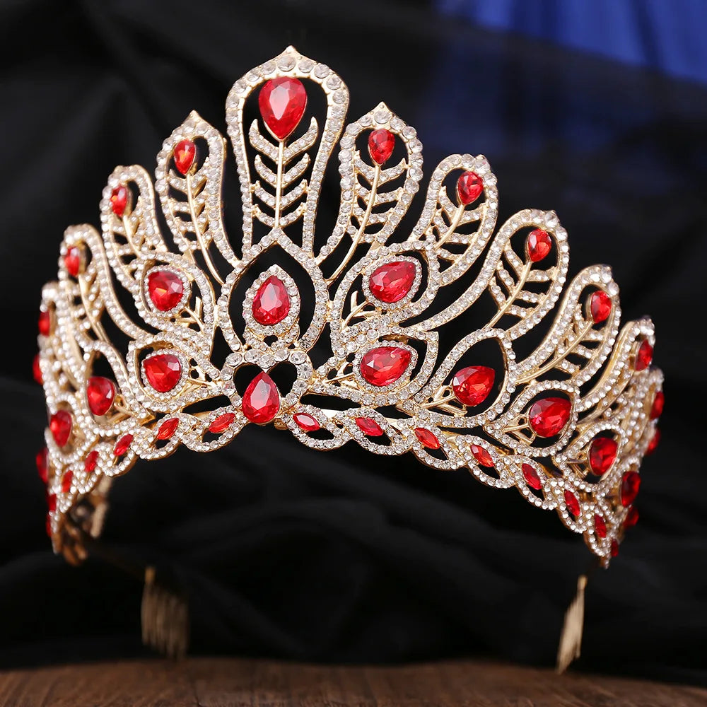 Luxury Royal Queen Rhinestone Wedding Crown Combs for Women Green Crystal Banquet Tiaras Party Costume Hair Jewelry Accessories - EUFASHIONBAGS