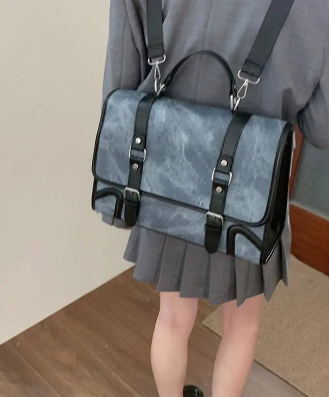 Preppy Style Jk Backpack Women Autumn New Leather Handle Backpacks Briefcase Harajuku Aesthetic Blue Schoolbag - EUFASHIONBAGS