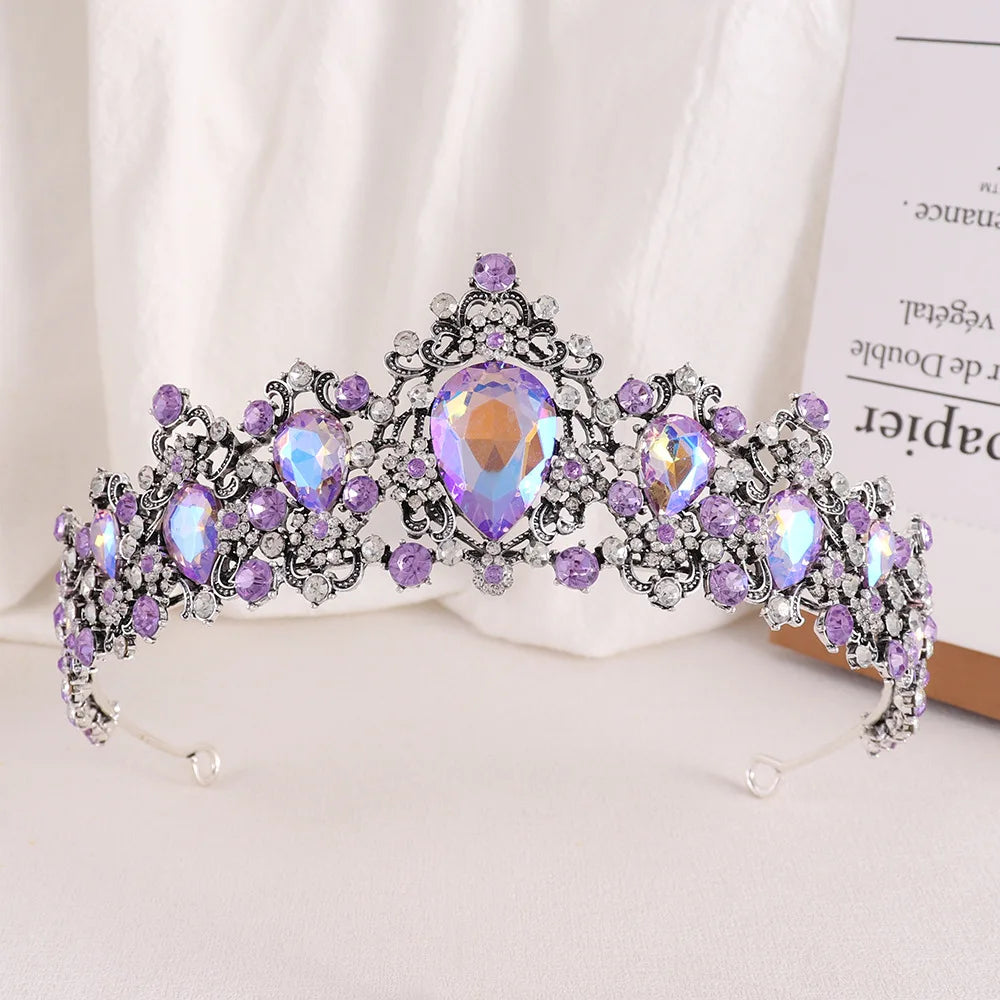 Baroque Vintage Bronze Black Pink Crystal Wedding Tiaras Crown Rhinestone Diadem Bridal Hair Accessories Headband Tiara De Noiva - EUFASHIONBAGS