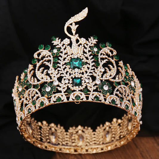 Baroque Miss Grand International Big Crown Round Wedding Pageant Rhinestone Crystal Tiaras Crown for Pageant Fans Hair Accessory - EUFASHIONBAGS