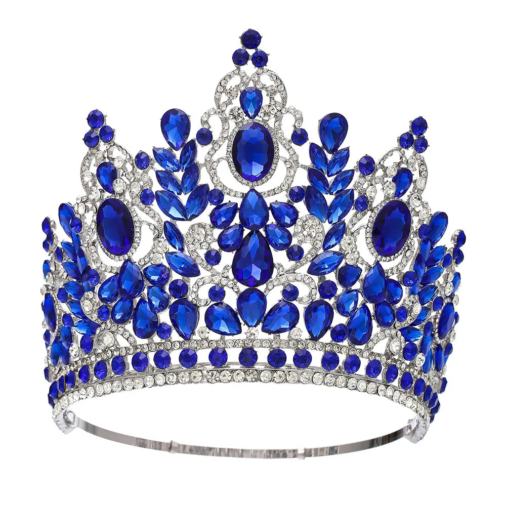 New Baroque Miss Universe Big Round Crown Luxury High Royal Queen Wedding Crowns Crystal Banquet Tiaras Costume Hair Accessories - EUFASHIONBAGS