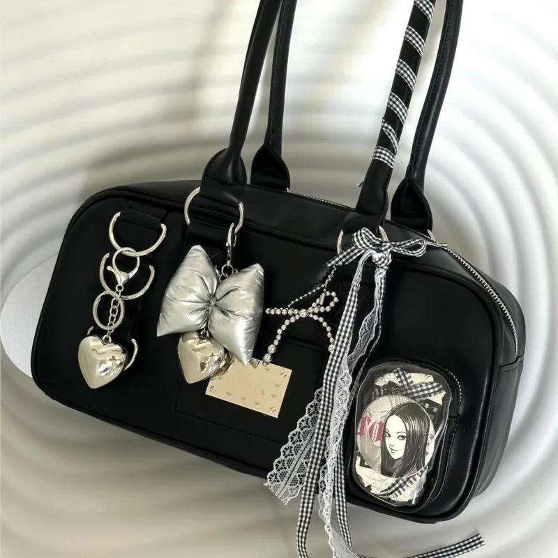 Black Ita Bag Handbag Women Uniform Japanese Transparent Shoulder Bags Preppy Style Kawaii Underarm Bag - EUFASHIONBAGS