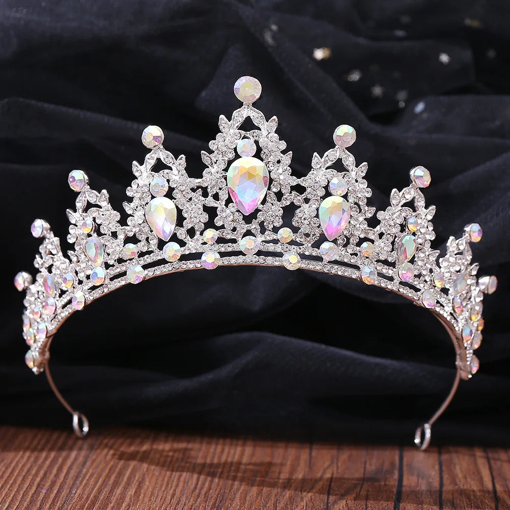 Luxury Silver Color AB Crystal Bridal Tiaras Baroque Crown Headband Bride Party Rhinestone Diadem Wedding Hair Jewelry Ornaments - EUFASHIONBAGS