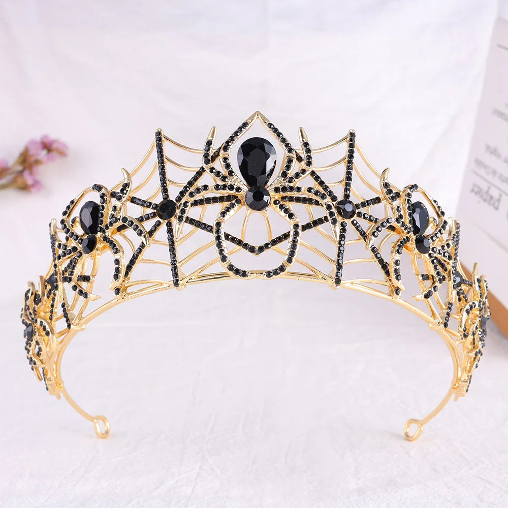 Trendy Halloween Spider Crystal Bridal Tiara Halo Crown Baroque Rhinestone Pageant Diadem Bride Headband Wedding Hair Accessory - EUFASHIONBAGS