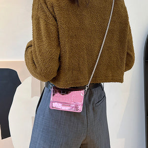 Women Shoulder Handbags Crocodile Pattern PU Leather Trend Designer Chain Hasp Bags Coin Purse Mini Single Square Bag