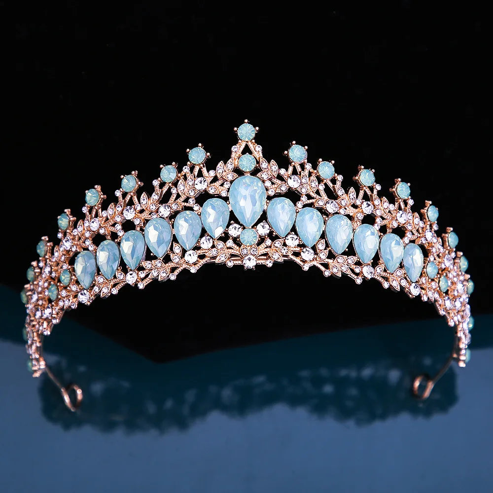 Many Styles Baroque Pink Blue Green White Opal Crystal Bridal Tiaras Crown Gold Color Rhinestone Pageant Diadem Hair Accessories - EUFASHIONBAGS