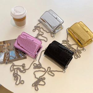 Women Shoulder Handbags Crocodile Pattern PU Leather Trend Designer Chain Hasp Bags Coin Purse Mini Single Square Bag