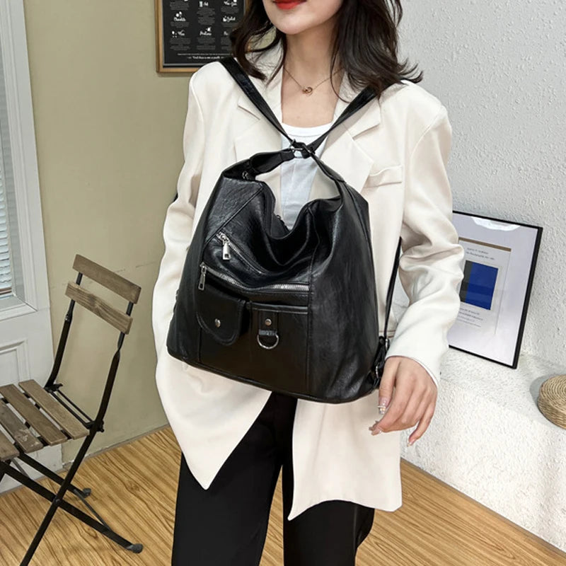 Street Retro Fashion Trend Women's Shoulder Crossbody Bag Zipper Large Capacity Travel Purse and Handbag Casual Backpack - EUFASHIONBAGS