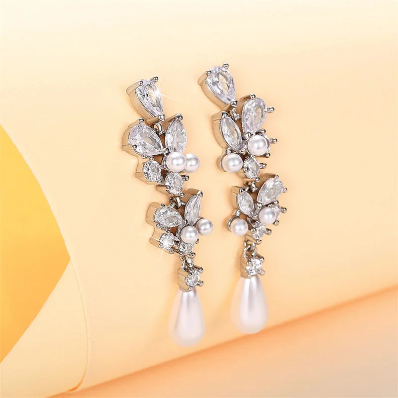 Aesthetic Bridal Imitation Pearl Dangle Earrings Luxury Trendy Engagement Wedding Ear Accessories for Women Newly Jewelry