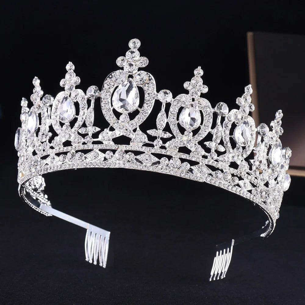 New Baroque Luxury Crystal Bridal Tiara Crown With Comb Rhinestone Pageant Diadem Veil Tiaras Wedding Hair Accessories Headpiece - EUFASHIONBAGS