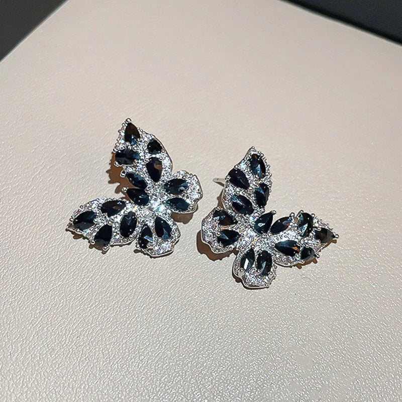 Women Butterfly Stud Earrings Ear Piercing Luxury Cubic Zirconia Statement Girls Accessories Wedding Exquisite Jewelry - EUFASHIONBAGS