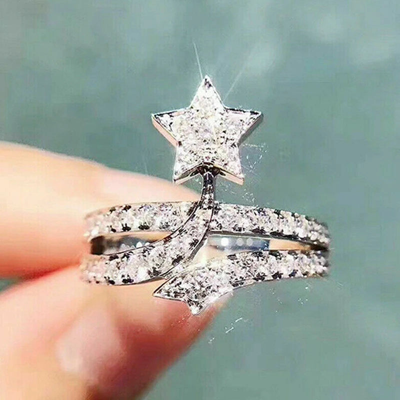 Delicate Shining Star Ring Female Fashion Engagement Party Accessories Luxury Bright CZ Wedding Band Statement Jewelry