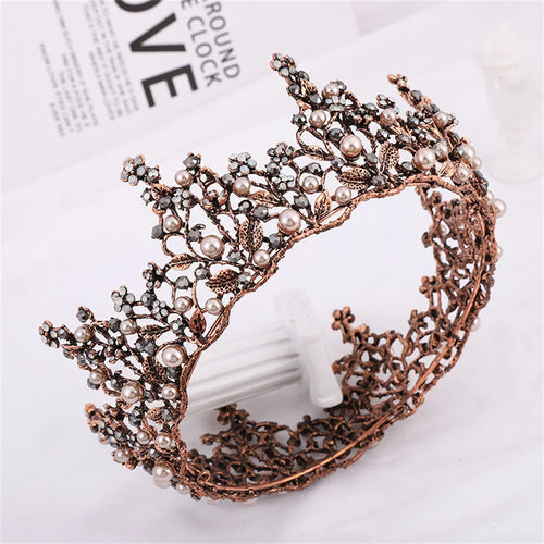 Baroque Vintage Tiara Crowns For Women Pageant Prom Diadem Rhinestone Hair Ornaments Pearl Wedding Bridal Hair Accessories