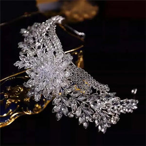 Luxury Floral Crystal Flower Bridal Tiaras Crown Rhinestone Pageant Diadem Collares CZ Crowns Headpiece Wedding Hair Accessories