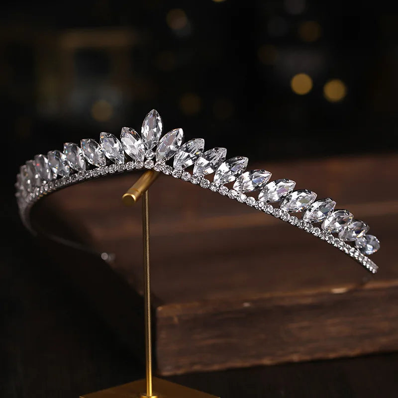 Baroque Luxury Crystal Water Drop Bridal Tiaras Cubic Zirconia Crown Rhinestone Pageant Diadem Headband Wedding Hair Accessories - EUFASHIONBAGS