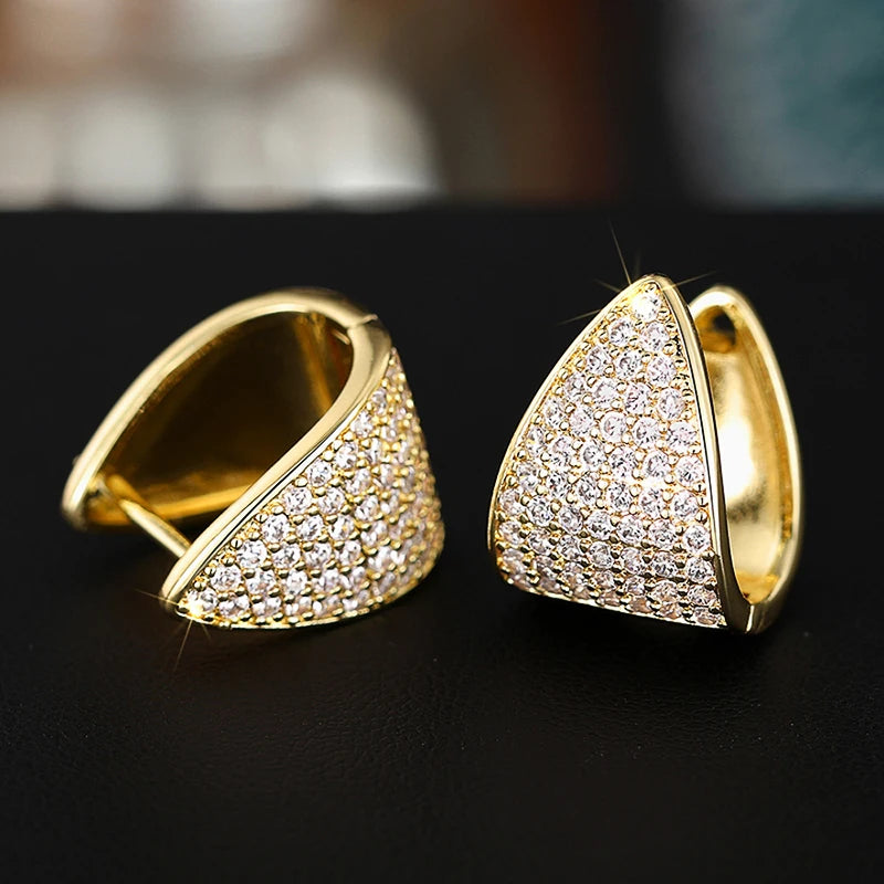 Luxury Triangular Hoop Earrings Gold Color Bling Bling CZ Trendy Wedding Earrings for Women Statement Jewelry Drop Ship - EUFASHIONBAGS