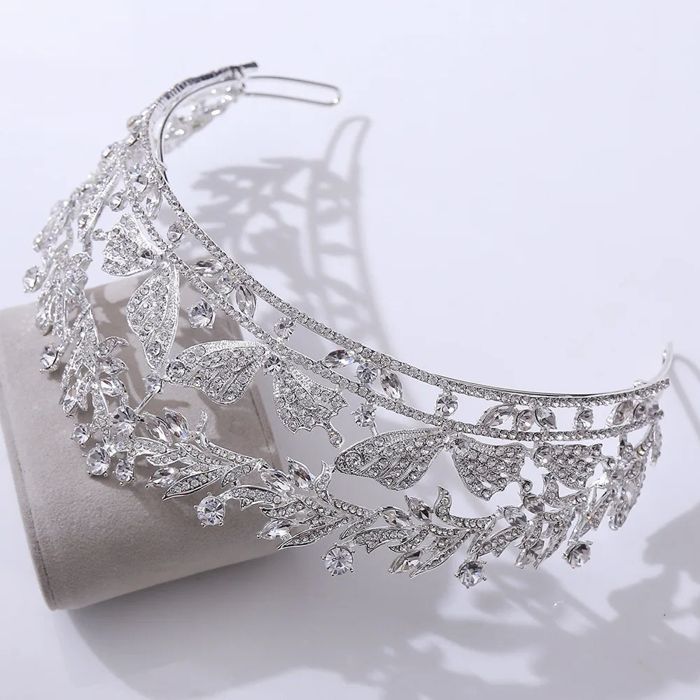 Exquisite Forest Butterfly Floral Leaf Crystal Crowns Rhinestone Princess Pageant Diadem Wedding Hair Accessories Tiaras Jewelry - EUFASHIONBAGS