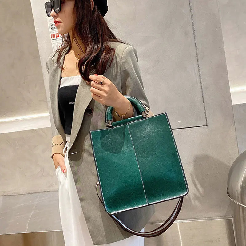 Women's Tote Bag Large  Genuine Leather Women Shoulder Bags Luxury Designer Square Cowhide Female Handbags Crossbody Bag