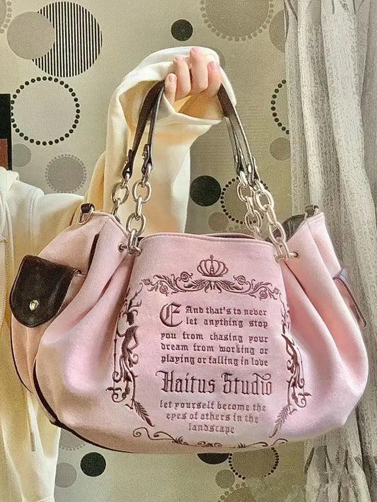 Vintage Letter Y2k Handbag Women Gothic Large Casual Crossbody Bag Purse Female Aesthetic The Tote Bag