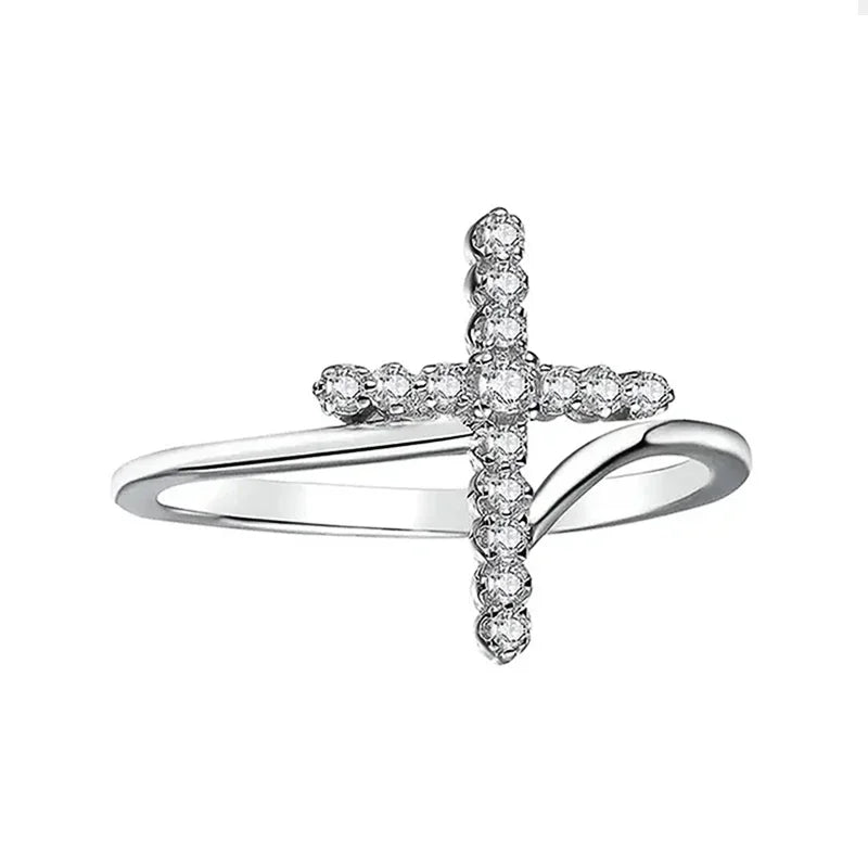 Glossy Cross Designed Rings with Shiny Cubic Zirconia Novel Fashion Wedding Party Jewelry Versatile Accessories for Women - EUFASHIONBAGS