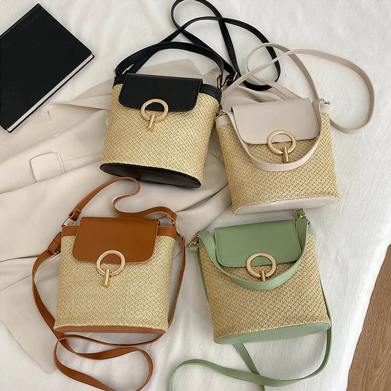 Small Straw Bag Bucket For Women Summer Crossbody Bags Rattan Beach Lady Travel Purses And Handbags Shoulder Bag Bolsa - EUFASHIONBAGS