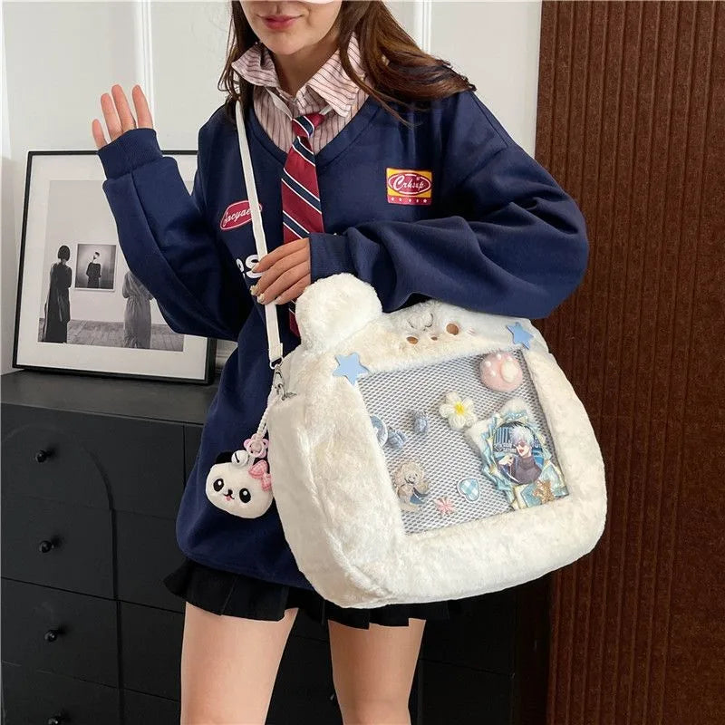 Plush Transparent Black Ita Bag Women Autumn Winter Harajuku Shoulder Crossbody Bags Girls Large Itabag Handbag