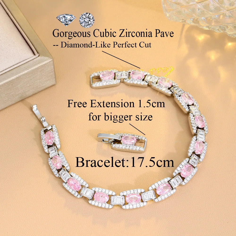 5A Quality Pink Cubic Zirconia Chic Luxury Cuban Chain Link Bracelets for Women CZ Party Engagement Jewelry - EUFASHIONBAGS