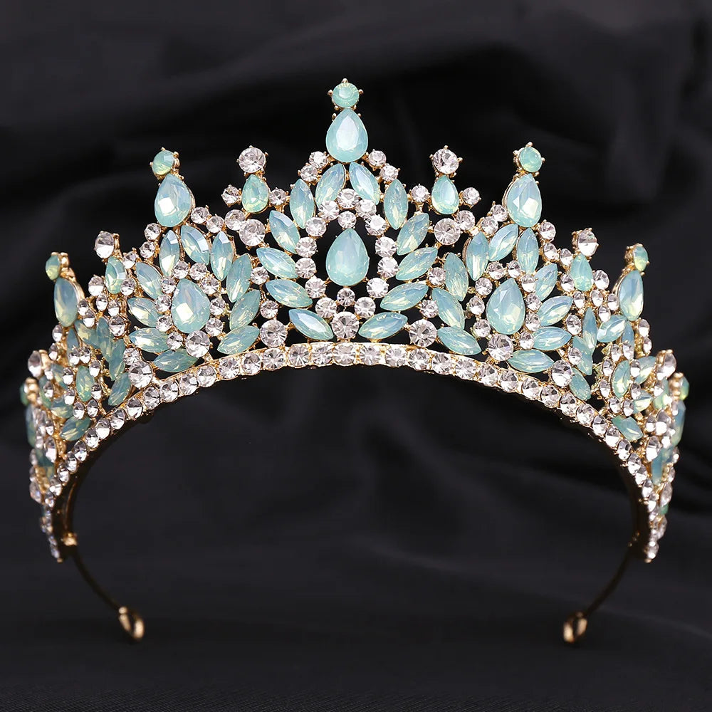 Silver Color Blue Opal Wedding Crown Princess Headdress Crystal Bridal Tiaras Rhinestone Diadem Wedding Hair Jewelry Accessories - EUFASHIONBAGS