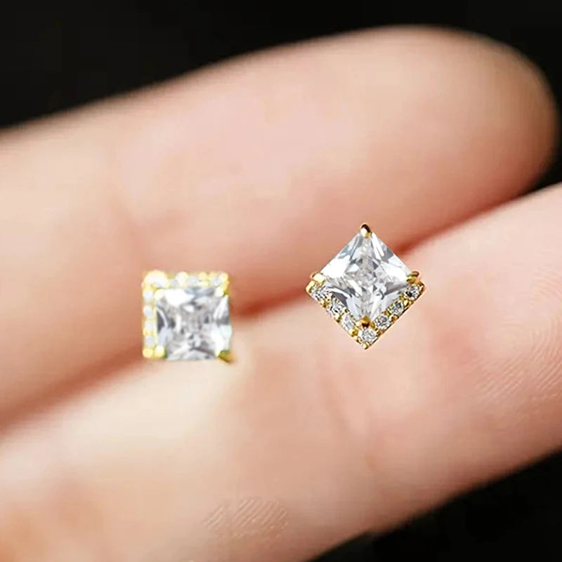 White/Green Princess CZ Stud Earrings for Women Dainty Temperament Female Earrings Luxury Trendy Jewelry