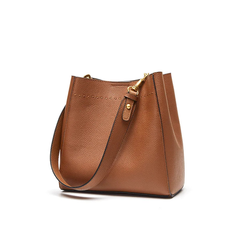 Genuine Leather Women's Shoulder Bag Luxury Designer Tote Bag High Quality Cowhide Large Capacity Fashion Female Bucket Bags