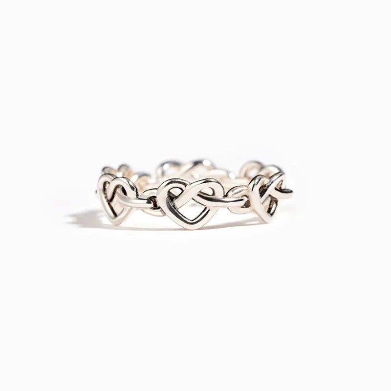 Heart to Heart Twisted Finger Ring for Women Antique Silver Color Fashion Versatile Female Love Rings Daily Wear Jewelry - EUFASHIONBAGS