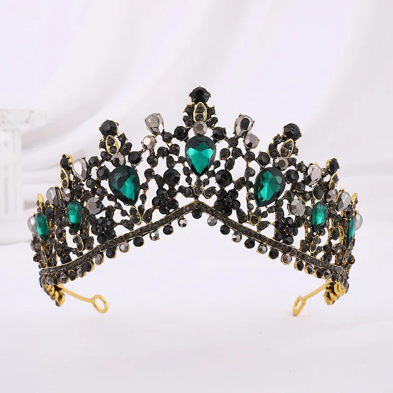 Baroque Luxury Silver Color Green Crystal Bridal Crowns Tiara Rhinestone Diadem Tiaras for Bride Headbands Wedding Accessories - EUFASHIONBAGS