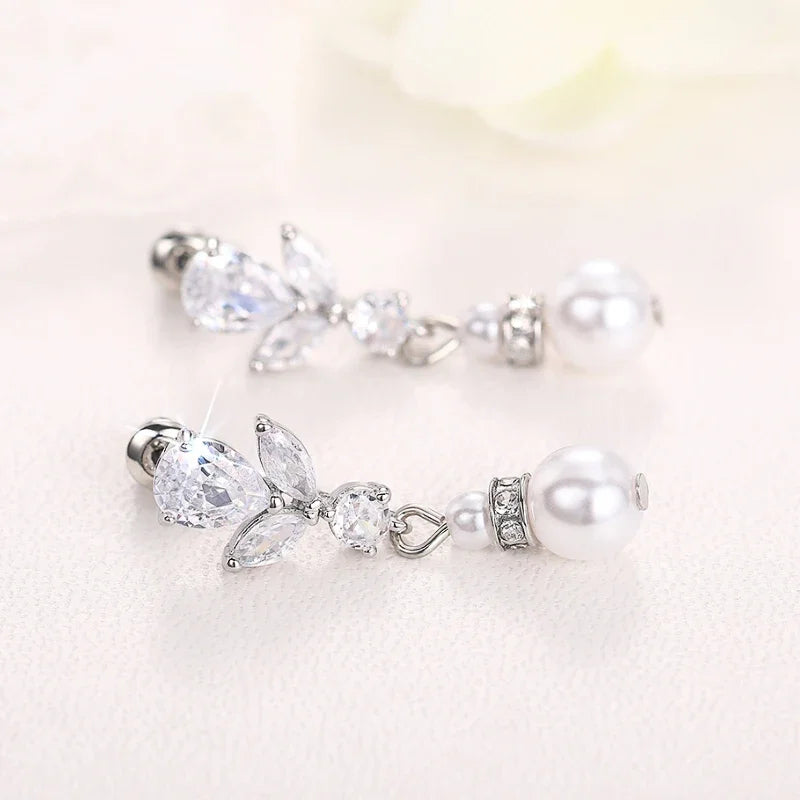 Graceful Imitation Pearl Drop Earrings with Sparkling Cubic Zirconia Chic Ear Accessories for Wedding Charm Daily Jewelry - EUFASHIONBAGS