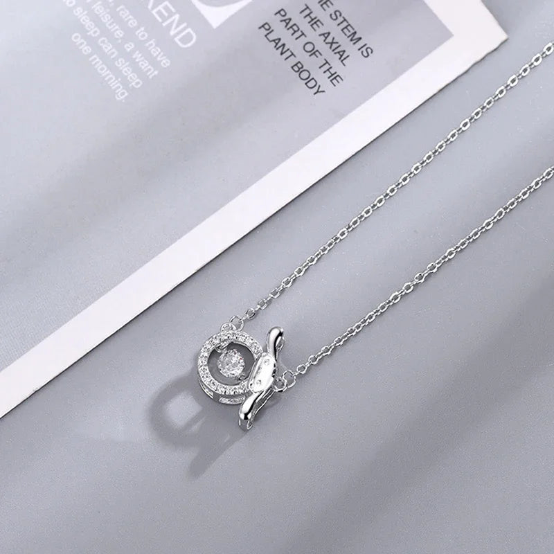 Dog Animal Shaped Cubic Zirconia Pendant Necklace for Women Luxury Silver Color O Chain Necklace Exquisite Trendy Jewelry