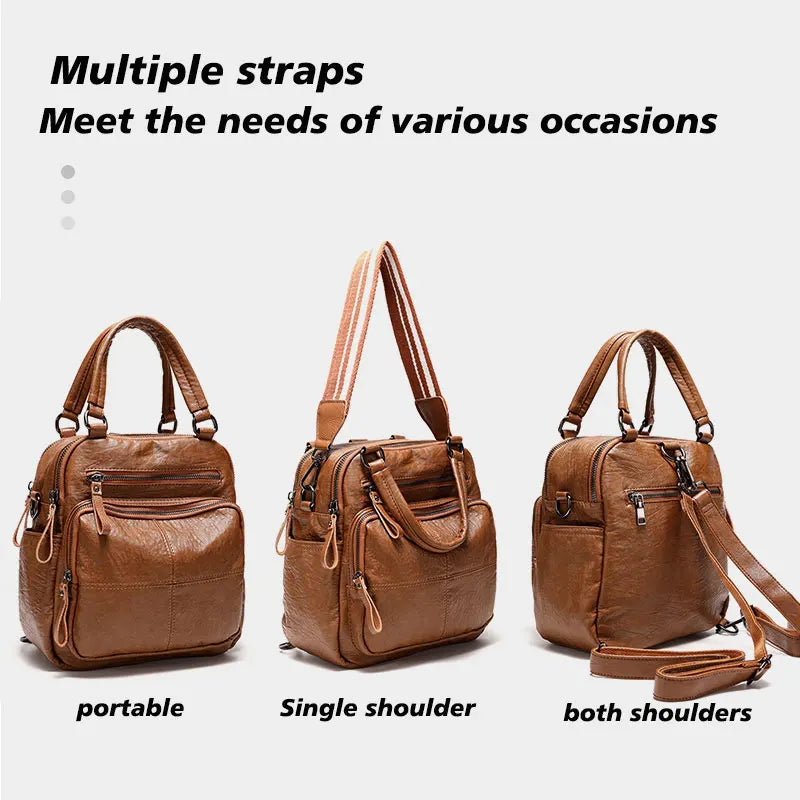 New Fashion Women's Bag Cowhide Backpack Retro Multi functional Bag Three Wearing Methods Large multi-storey