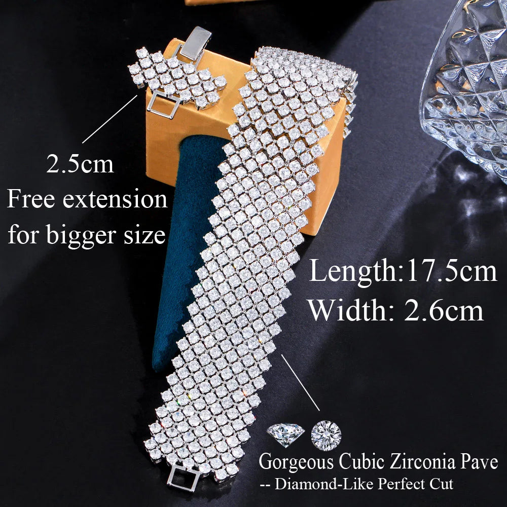 352pcs Round Cubic Zirconia Paved Chunky Statement Big Wide Luxury Tennis Bracelets for Wedding Bridal Jewelry - EUFASHIONBAGS