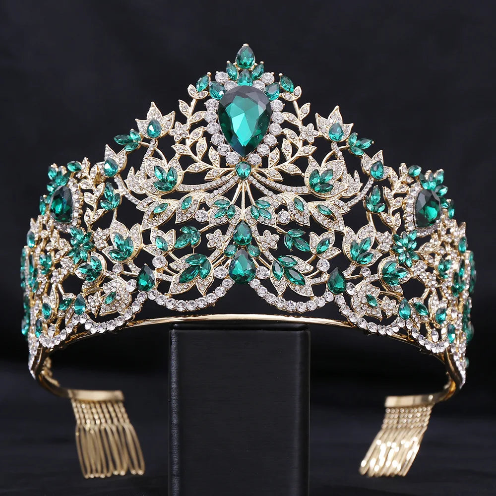 Baroque Style Miss Universe Large Rhinestone Wedding Crown Tiara Crystal Encrusted Queen Princess Tiara Pageant Hair Accessories