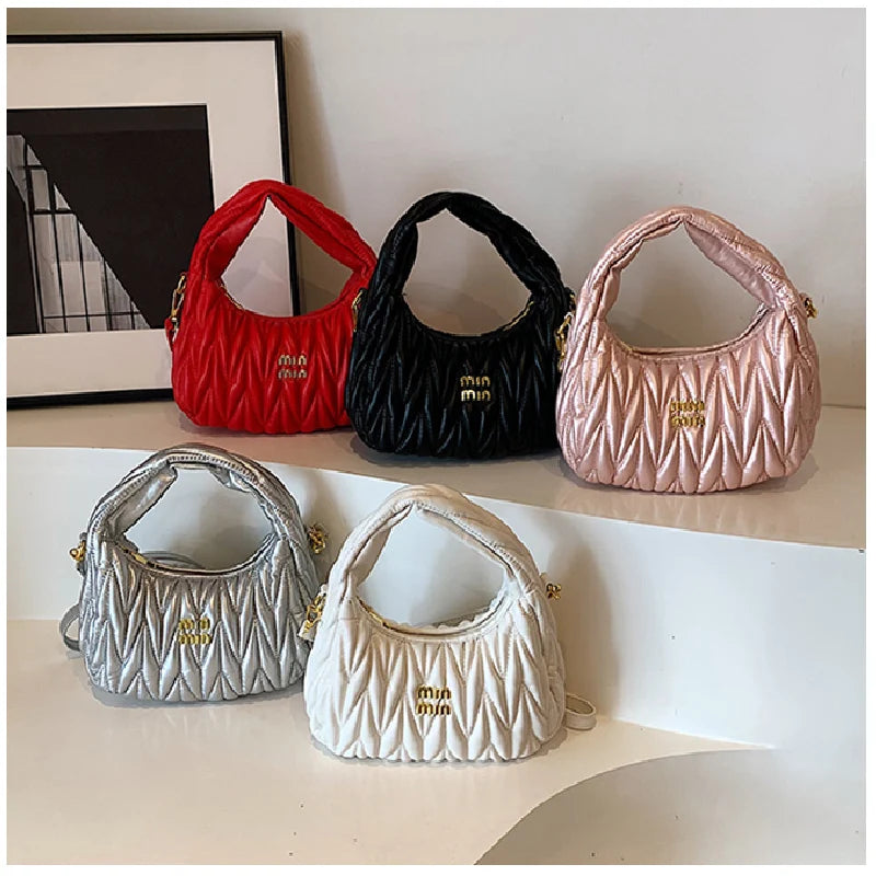 Pleated Cloud Lady Handbags High Quality PU Shopping Shoulder Bags for Women Removable Shoulder Strap Crossbody Bag Small Bags - EUFASHIONBAGS