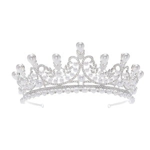 Tiaras And Crowns Luxury CZ Pearl Princess Pageant Engagement Wedding Hair Accessories For Bridal Jewelry Shine Crystal Crown