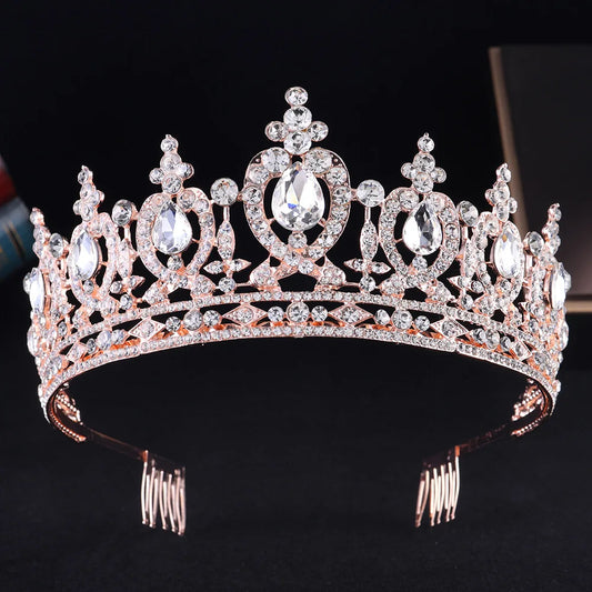 New Baroque Luxury Crystal Bridal Tiara Crown With Comb Rhinestone Pageant Diadem Veil Tiaras Wedding Hair Accessories Headpiece