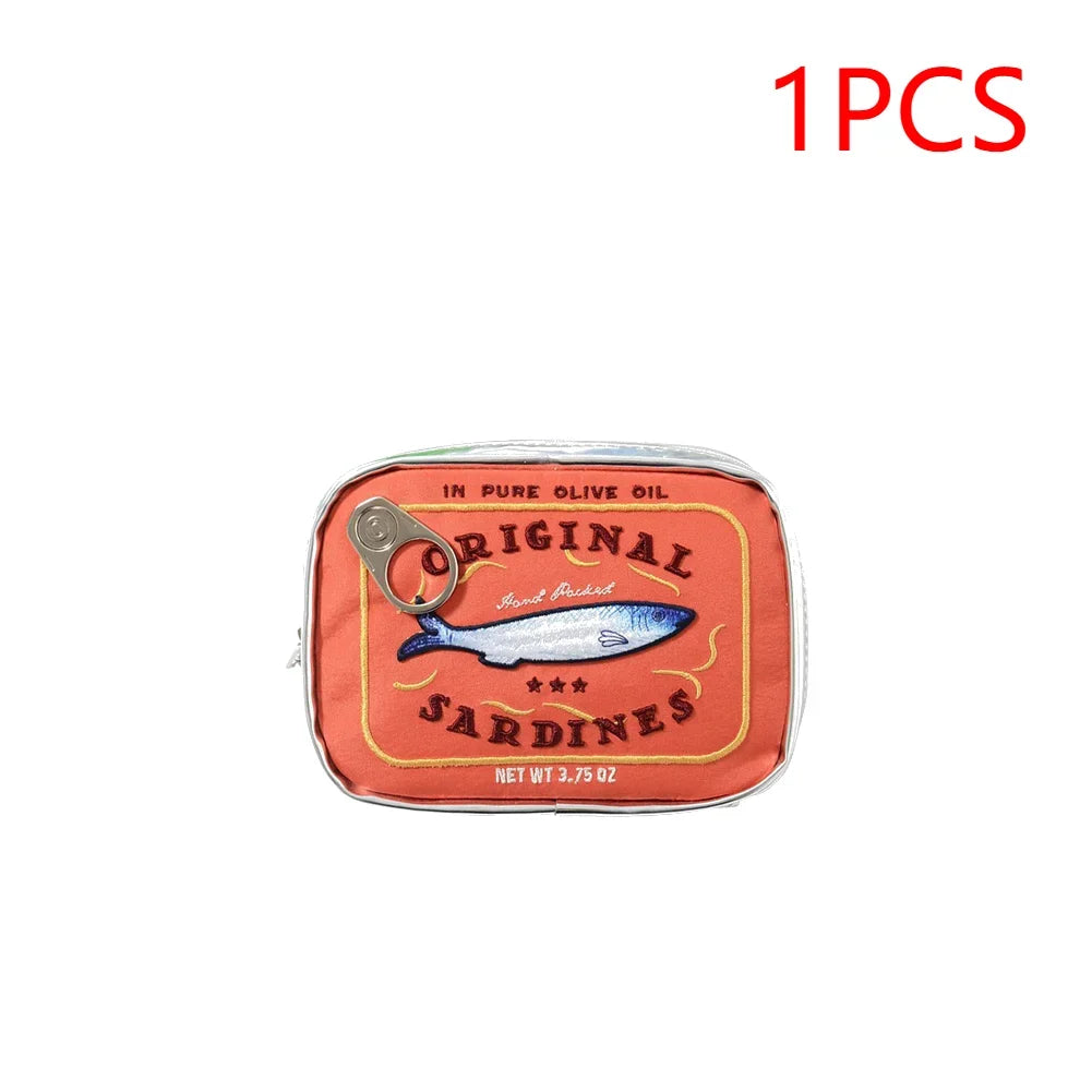 Canned Sardines Bath Women Travel Cosmetic Bag Cute Toiletry Bag Portable Zipper Soft Creative Makeup Bags Storage Case Weekend